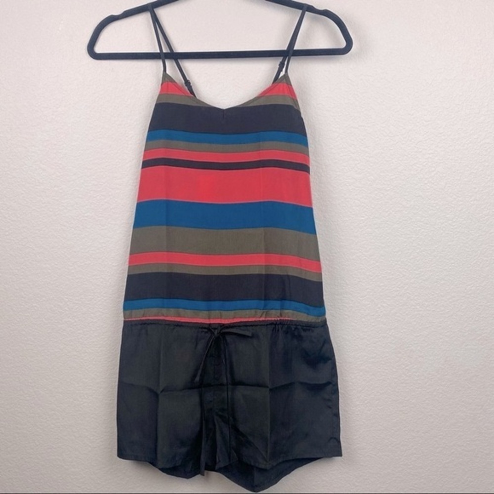 THML  Romper Satin Striped Drawstring Waist Sleeveless Striped Size XS